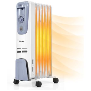 Aquecedor a Óleo Portátil Termostato Ajustável Controle Digital 110V 1500W COSTWAY 22913 CYPE Branco