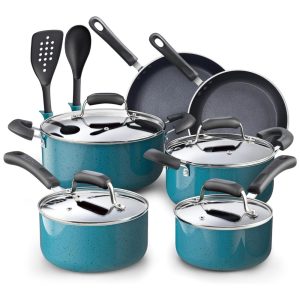 Conjunto de Panelas Antiaderentes 12 Peças Turquesa COOK N HOME 02588 Azul turquesa