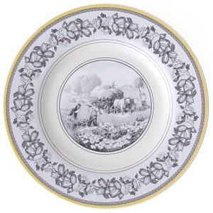 Prato Raso em Porcelana Premium para Jantar 1 Unidade Villeroy & Boch Audun Branco e Cinza