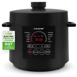 Panela de Pressão Elétrica NutriChef 57 litros 9 Funções Digitais Cozinha Multifuncional Ajuste de Tempo e Temperatura Cozinhe Asse
