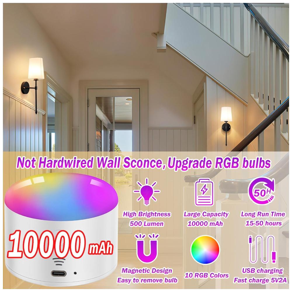 Conjunto de Luminária de Parede Elegância e Qualidade em sua Casa com 2 Peças Estilo Moderno Controle Remoto e Abajur de Tecido Branco YHCDLAMP Preta - Imagem 2