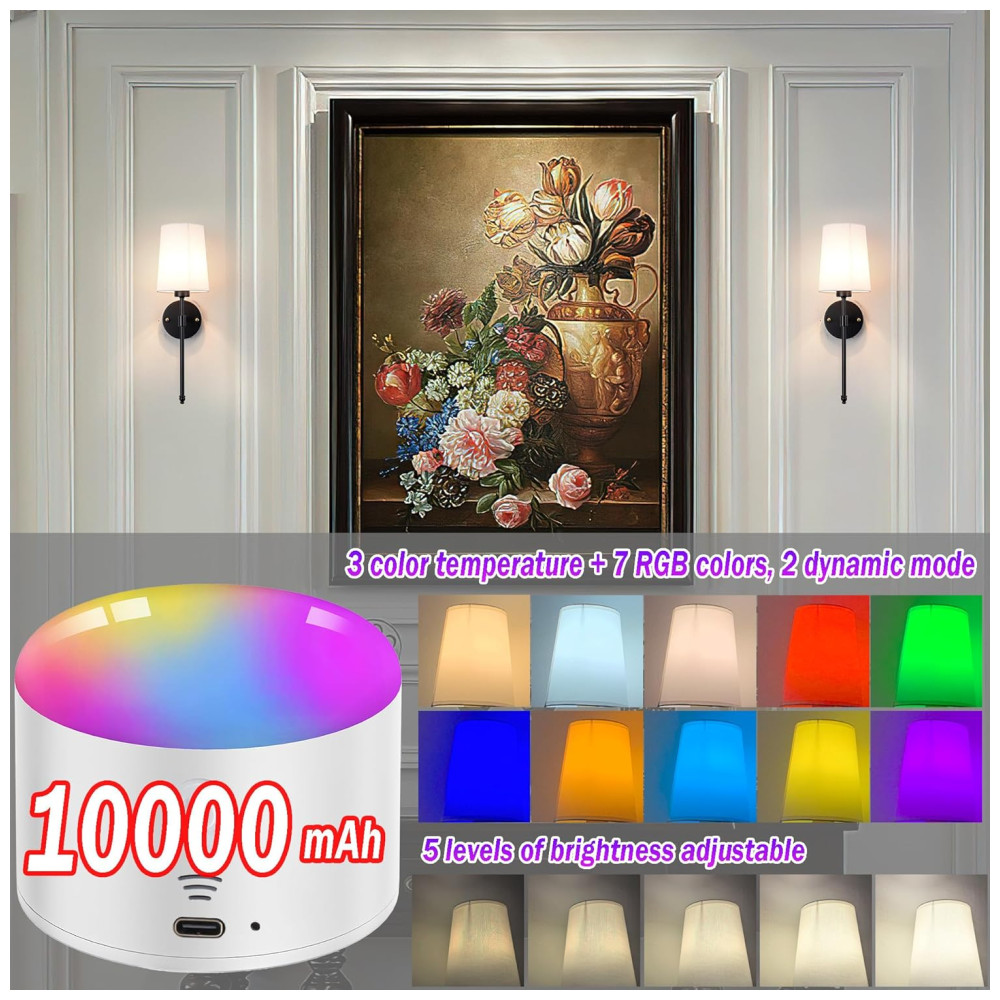 Conjunto de Luminária de Parede Elegância e Qualidade em sua Casa com 2 Peças Estilo Moderno Controle Remoto e Abajur de Tecido Branco YHCDLAMP Preta - Imagem 5