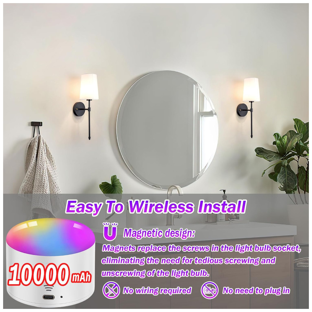 Conjunto de Luminária de Parede Elegância e Qualidade em sua Casa com 2 Peças Estilo Moderno Controle Remoto e Abajur de Tecido Branco YHCDLAMP Preta - Imagem 6