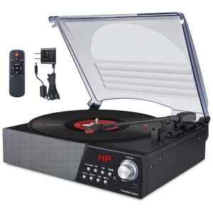 Toca Discos Retro 3 Velocidades com Bluetooth e Alto Falantes Embutidos HONGUT Preto