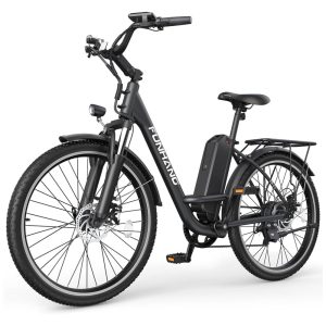 Bicicleta Elétrica Funhang EB-C1 1000W com Bateria Removível 48V 7 Velocidades e Tela LCD para Deslocamento Diário PRETA