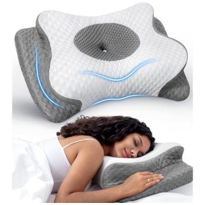 Travesseiro Cervical com Memória Ergonômica com Suporte de Pescoço e Apoio de Braço Cozyplayer Branco e Cinza