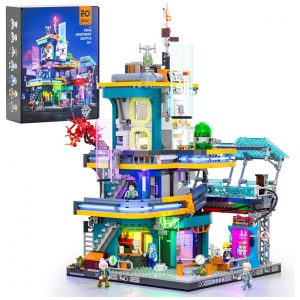 Kit Montagem FUNWHOLE Cyberpunk Mansion Modular Branco com Iluminação LED 2524 Peças Sistema Único USB Modelo F9042