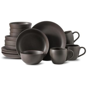 Aparelho de Jantar 16 Peças para 4 Pessoas - Tikooere Pratos e Tigelas de Cerâmica Resistente a Arranhões Seguro para Micro-ondas e Lava-louças