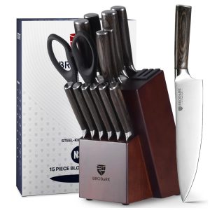 Conjunto de Facas em Aço Inoxidável com Bloco de Bancada 15 Peças BRODARK DH CKS H0151 C Preto
