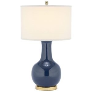 Abajur Luminária de Mesa em Cerâmica com 71 cm de Altura para Quarto Sala de Estar Escritório e Mesa de Cabeceira 110V 100W Safavieh Azul Royal