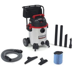 Aspirador de Pó Úmido e Seco em Aço Inoxidável de 60 Litros e Motor de Pico de 65CV 110V 1440W RIDGID 1610RV Prata