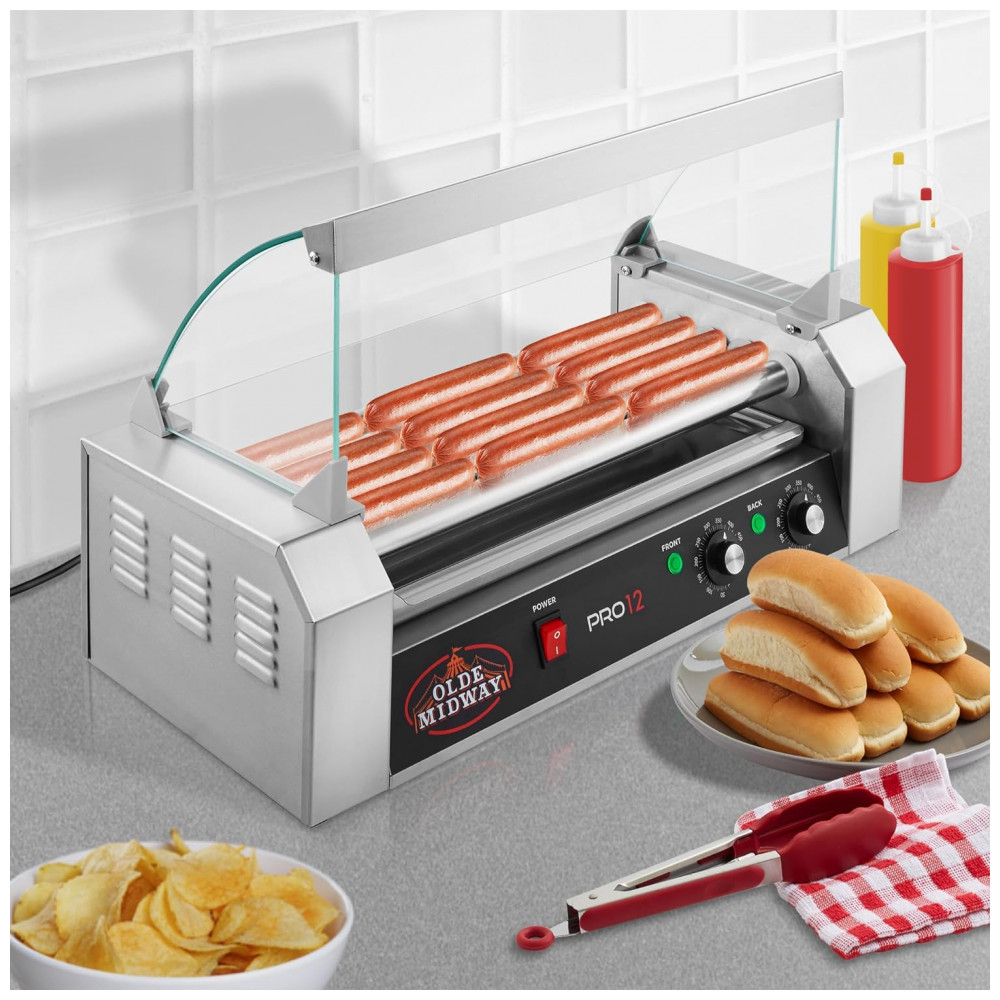 Máquina de Hot Dog com 5 Rolos Antiaderentes para Até 12 Salsichas 110V 700W OLDE MIDWAY Prata - Imagem 7