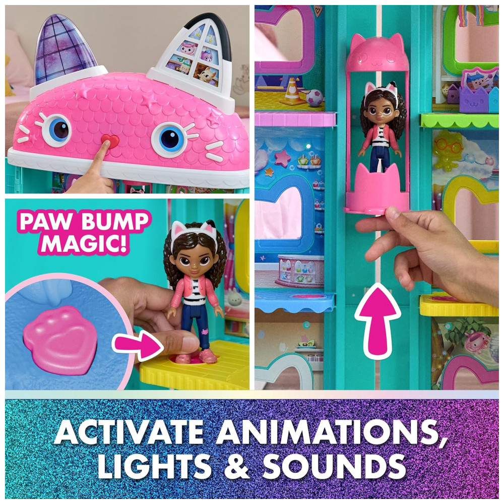 Casa de Bonecas Interativa MeowMazing do Filme Gabbys Dollhouse, 7 Cômodos, Olhos de Tela LCD, Figuras, Efeitos Sonoros, Gabby's Dollhouse - Imagem 4