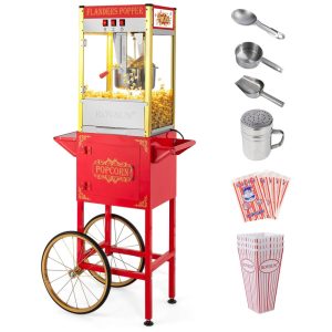 Máquina de Pipoca ROVSUN com Carrinho Rodas e Panela de 280 g faz até 15 L. Acompanha Concha de Aço Inox Colher de Óleo Sacos e 3 Copos.