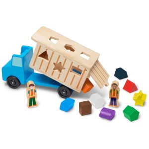 Caminhão Basculante Infantil de Madeira com Blocos de Formas Coloridas e Bonecos para Crianças Acima de 3 Anos Melissa & Doug