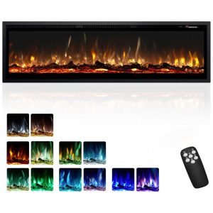 Lareira Elétrica EUHOMY de 1524 cm Embutida na Parede ou Autônoma com Controle Remoto Aquecedor de Lareira Ultrassônica com Chama Ajustável