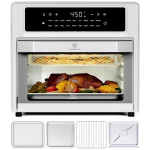 Forno Elétrico 18 em 1 com Capacidade de 25L Material de Aço Inoxidável Recursos de Zona Dupla e Tela Digital 110V 1700W Kitchen Elite Prata e Preto