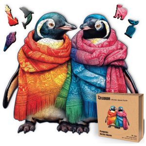 Quebra Cabeças em Madeira MDF para Adultos Tema Casal de Pinguins com 500 Peças LEOGOR Colorido