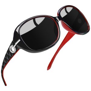Óculos de Sol Feminino com Proteção UV Joopin A23 Preto Vermelho e Cinza