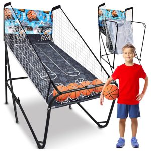 Basquete Eletrônico SereneLife com 2 Cestas Placar LED Digital e CronômetroIdeal para Crianças e Adultos. Design Dobrável Perfeito para Salas de Jogos.