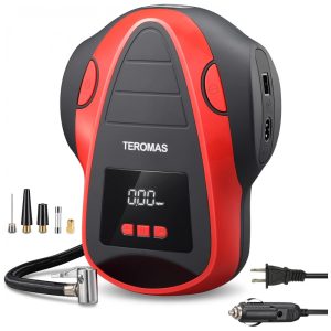 Compressor de Ar com Fio Portátil 150 PSI com Tela LED e Manômetro 12V TEROMAS Vermelho