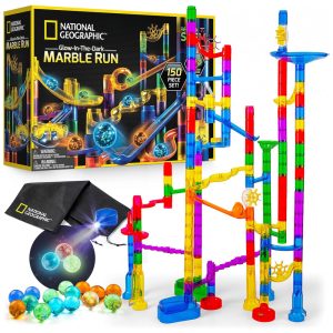 Pista de Canicas Brilhantes 150 Peças com 30 Canicas Glow-in-the-Dark e Bolsa de Armazenamento Brinquedo STEM para Meninos e Meninas – National Geographic