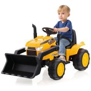 Trator Escavadeira Elétrico Infantil a Bateria 12V com Farol Música e Buzina HONEY JOY Amarelo