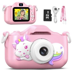 Câmera Selfie Infantil Goopow Para Meninas/Meninos 3-9 Anos Digital com Capa Protetora e Cartão SD 32GB (DC-H21-PINK).