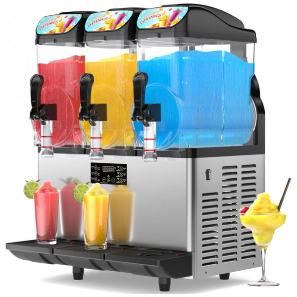 Máquina de Raspadinha Comercial Mojgar de 45L/12 Cal com Luz LED, 3 Tanques de 15L para Margarita, Suco, Smoothie, Daiquiri, Coquetel,