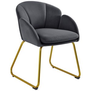 Yaheetech Poltrona Veludo Formato Flor Pernas Metálicas Douradas Cinza Escuro Moderna e Confortável