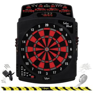 Jogo De Dardos Eletrônico Solar Blast Tamanho Deluxe 55+ Jogos Display LED Alvo de Nylon Durável 16 jogadores Pontas Macias Viper.