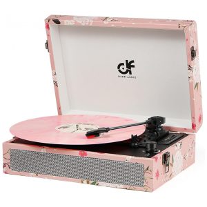 Toca Discos Retro 3 Velocidades com Bluetooth USB e Alto Falantes Embutidos DANFI ÁUDIO DF TE012PK Rosa