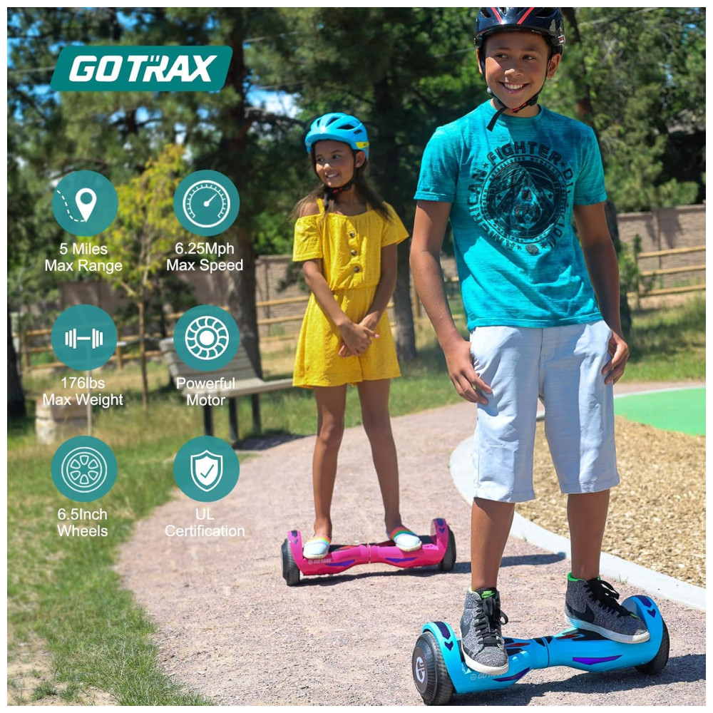 Hoverboard com Luz LED Velocidade de 9km/h e Alcance até 8 km para Crianças e Adolescentes até 80 kg 110V 200W Gotrax NOVA Preto - Imagem 2
