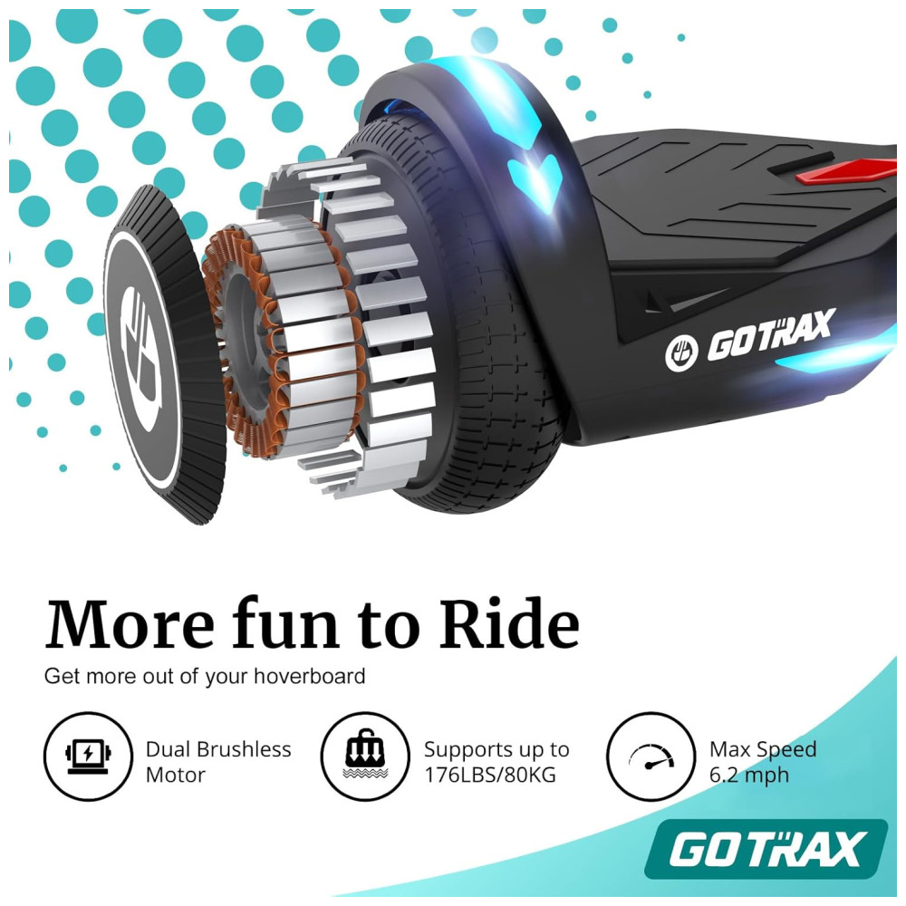 Hoverboard com Luz LED Velocidade de 9km/h e Alcance até 8 km para Crianças e Adolescentes até 80 kg 110V 200W Gotrax NOVA Preto - Imagem 5