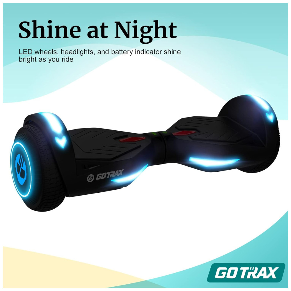 Hoverboard com Luz LED Velocidade de 9km/h e Alcance até 8 km para Crianças e Adolescentes até 80 kg 110V 200W Gotrax NOVA Preto - Imagem 6