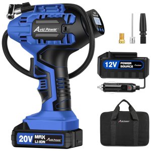 Compressor de Ar Portátil 100 PSI Recarregável com Tela LED e Bateria de Íon de Lítio 20V Avid Power Azul