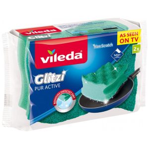 Kit Esponja de Limpeza Recomendado para Teflon Remove a Escala pela Alça de Proteção contra Arranhões de Superfície Antiaderente 2 Un Vileda 116516 Verde