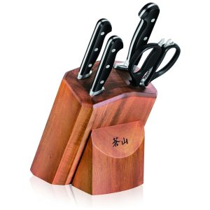 Conjunto de Facas V2 Series Em Aço 5 Peças Acácia CANGSHAN 1022520 Preto