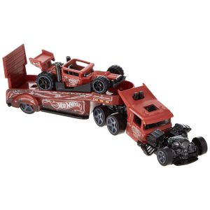 Caminhão Hot Wheels Super Rigs com Carro de Corrida em escala 1:64 e Estilo de Transportador Mattel.