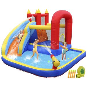 Parque Aquático Inflável até 140 kg com Canhão de Água Escorregador e Piscina de Respingo para Crianças JOYLDIAS Colorido