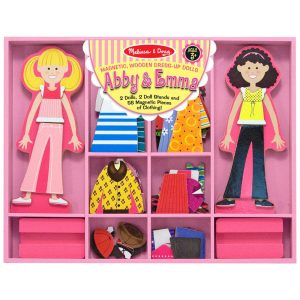 Kit de Bonecas Magnéticas Infantil de Madeira Abby e Emma Deluxe com 55 Peças para Crianças Acima de 3 Anos Melissa & Doug