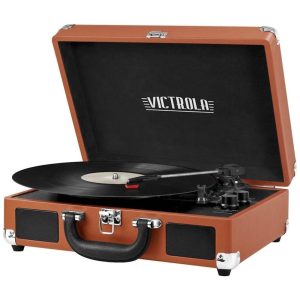 Toca Discos 3 Velocidades Bluetooth com Alto Falantes Embutidos Mala Portátil VICTROLA VSC 550BT CG Marrom