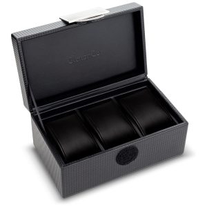 Caixa Estojo de Fibra de Carbono para Relógios com 3 Compartimentos Glenor Co Preto