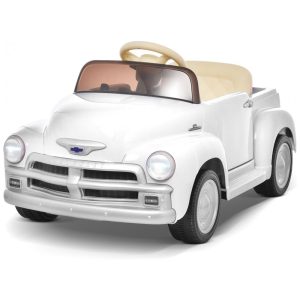 Carro Elétrico Infantil Chevrolet 3100 Pickup Licenciado Joywhale 12V 1 Lugar 2 Motores Controle Remoto 3 Velocidades Retrô Branco