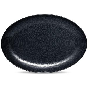 Prato Oval 40 cm em Porcelana 01 Unidade Noritake BoB Swirl Preto