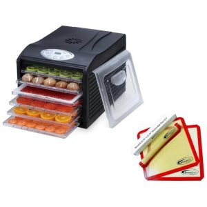 Desidratador silencioso Samson de 6 bandejas com bandejas de plástico - Temporizador digital e controle de temperatura