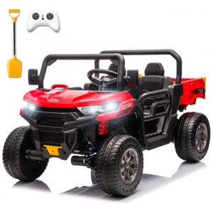 Caminhão Basculante Infantil Elétrico Sopbost Vermelho 24V 2 Lugares 4 Motores 75W Caçamba Automática 4WD Pneus EVA Controle Bluetooth