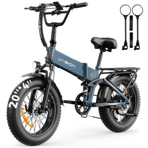 Bicicleta elétrica dobrável Jasion X-Hunter azul glacial 20x4 1400W pico bateria 48V 13Ah 7 marchas suspensão dupla 110V