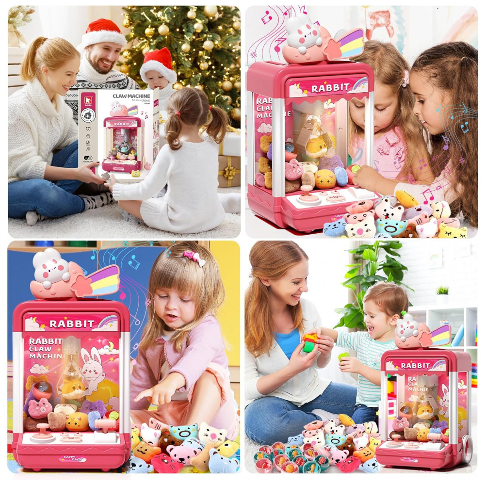 Máquina de Garra Infantil Aiqi Rainbow Rabbit Rosa com Luz e Som, Mini Vending Machine, Inclui 10 Pelúcias e 10 Brinquedos, 32 cm - Imagem 5