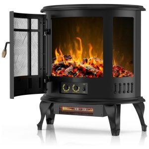 Lareira Elétrica Portátil com Efeito de Chamas Realista 3D e Proteção Contra Superaquecimento 110V 1500W Eueiriup Preta
